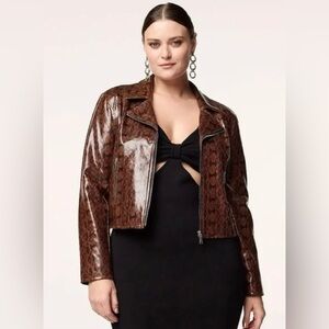 Intempo Brown & Black Snakeskin Pattern Moto Jacket Size XXL